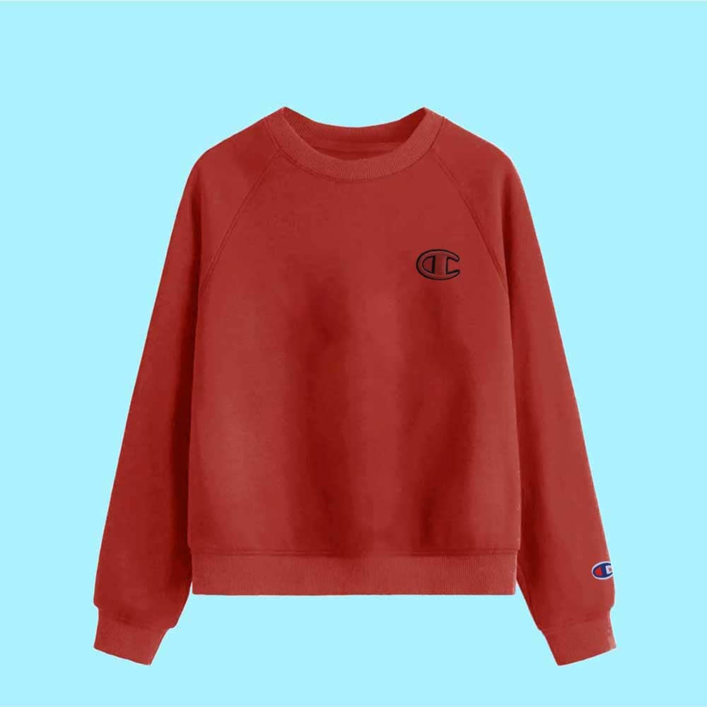 Champion Boy's Logo Printed Raglan Sleeve Fleece Sweatshirt Boy's Sweat Shirt Fiza Coral Red XS(5-6 Years) 