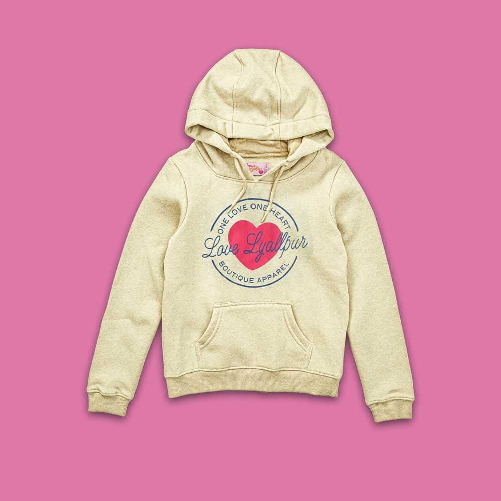 Girl's One Love One Heart Printed Pullover Hoodie Girl's Pullover Hoodie LFS Cream 7-8 Years 