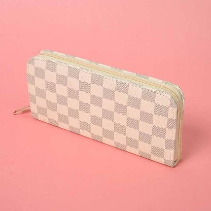 Women's Multi Square Design Faux Leather Zip Closure Wallet/Purse Hand Bag NB Enterprises Cream 