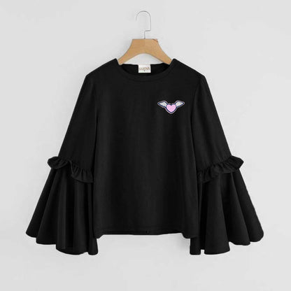 Safina Women's Flying Heart Frill Bell Sleeves Thermal Sweatshirt Women's Sweat Shirt Image Black XS 