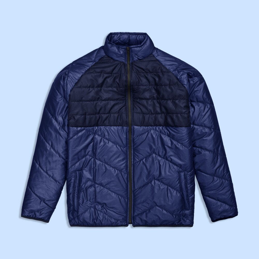Max 21 Men's Panel Design Inner Fleece Quilted Raglan Sleeve Zipper Jacket Men's Jacket SZK Dark Navy & Navy S 