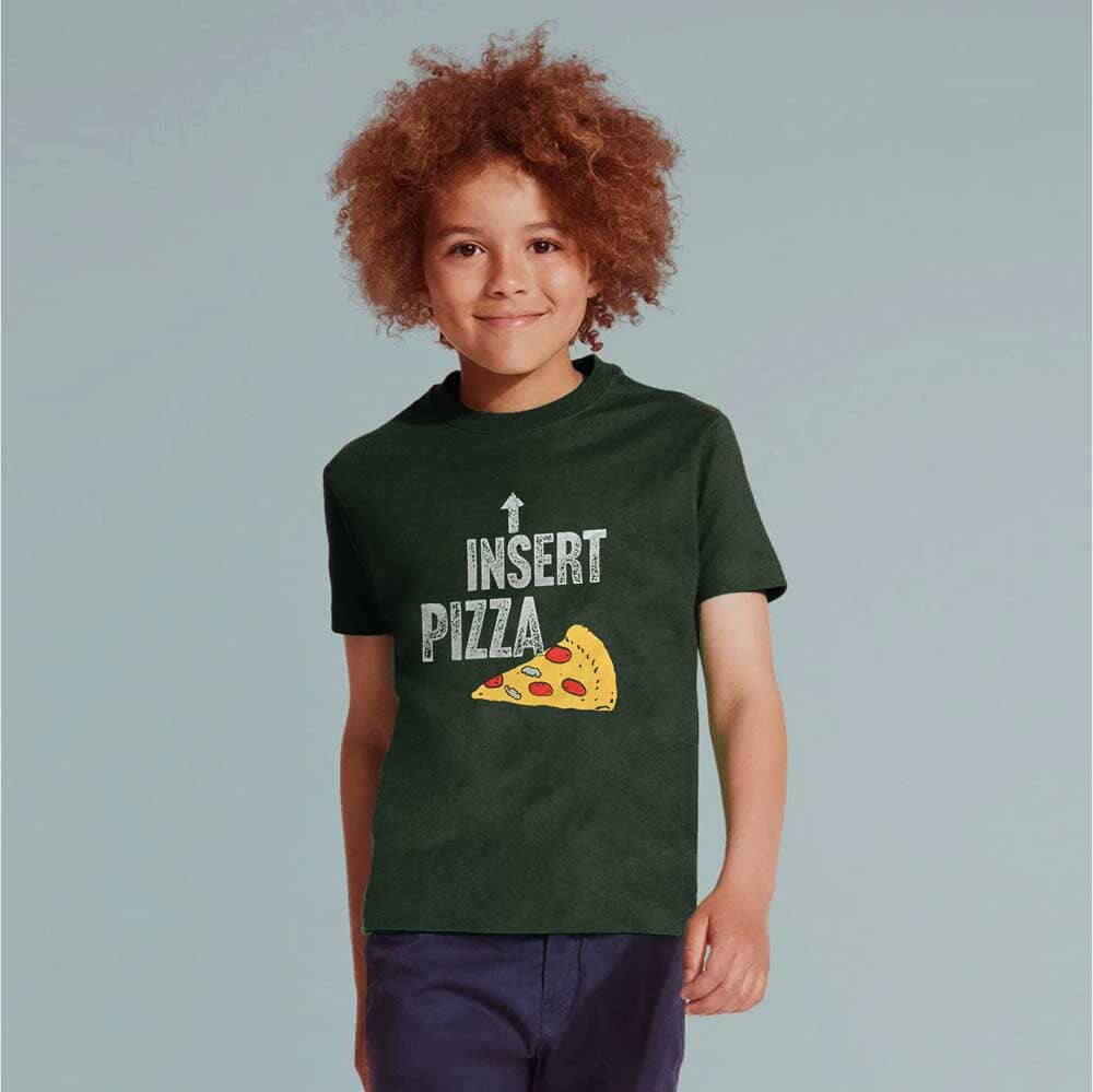 Mom Dad Boy's Insert Pizza Printed Tee Shirt Boy's Tee Shirt HAS Apparel Dark Olive 12-18 Months 