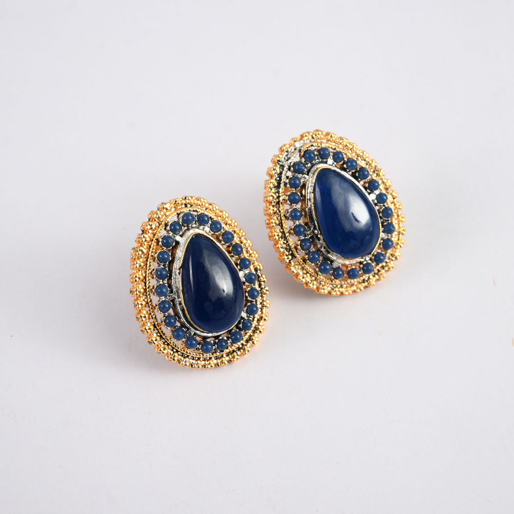 American Diamonds Women's Quimper Design Stylish Earrings Jewellery SNAN Traders Black & Blue 