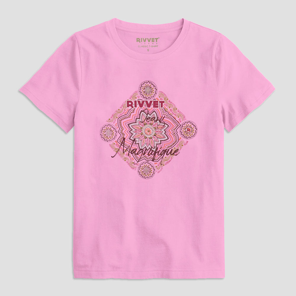 Rivvet Women's Magnifique Printed Short Sleeve Tee Shirt Women's Tee Shirt RTJ Pink S 