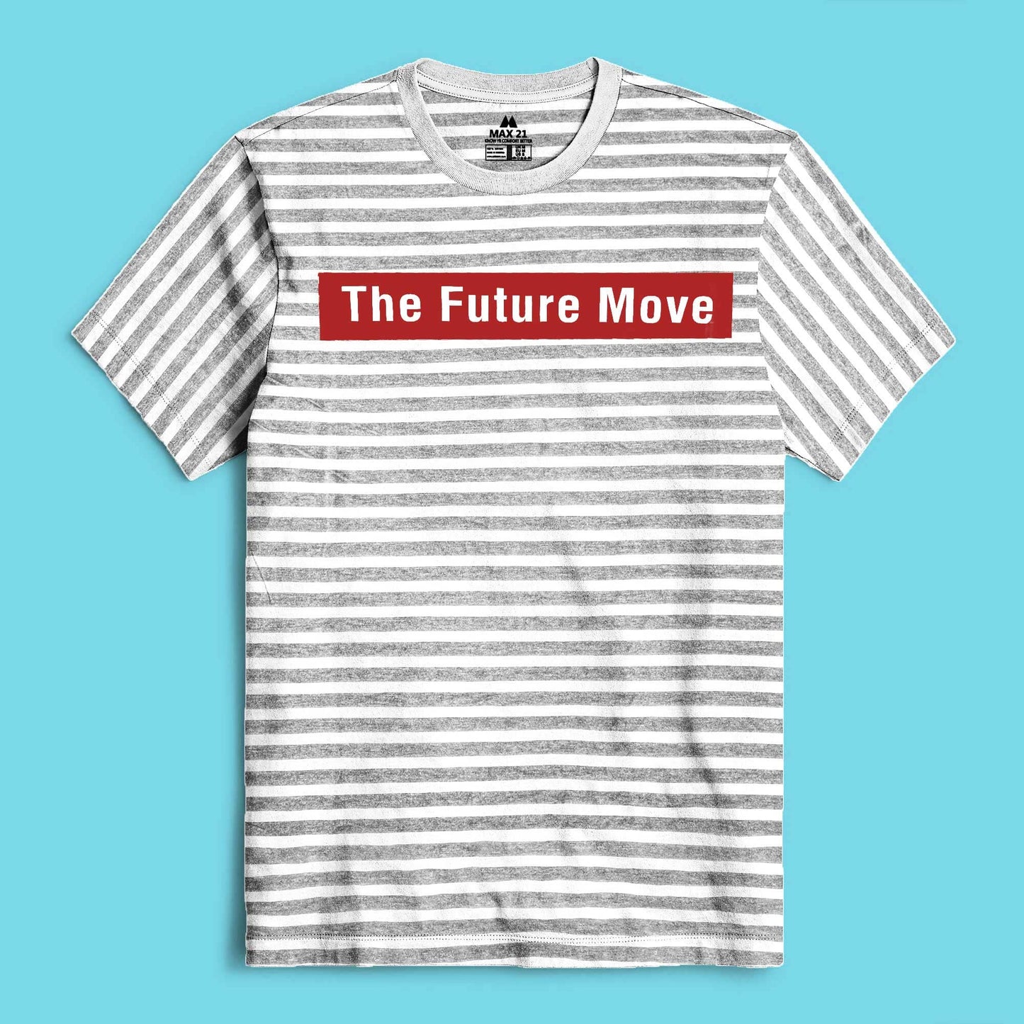 Max 21 Men's Future Move Printed Stripes Style Short Sleeve Tee Shirt Men's Tee Shirt SZK White & Grey S 