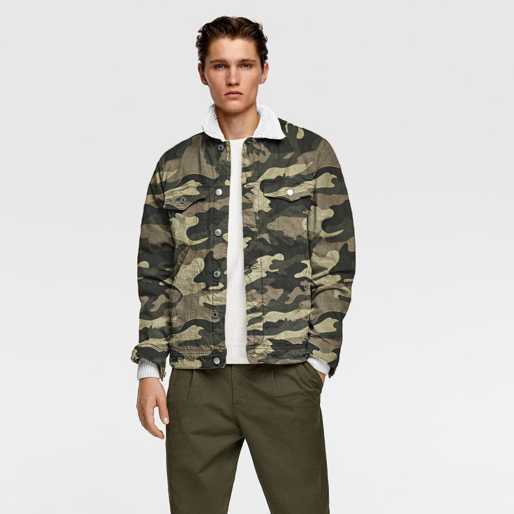 Men's Cut Label Shearling Collar Camo Military Style Jacket – elo