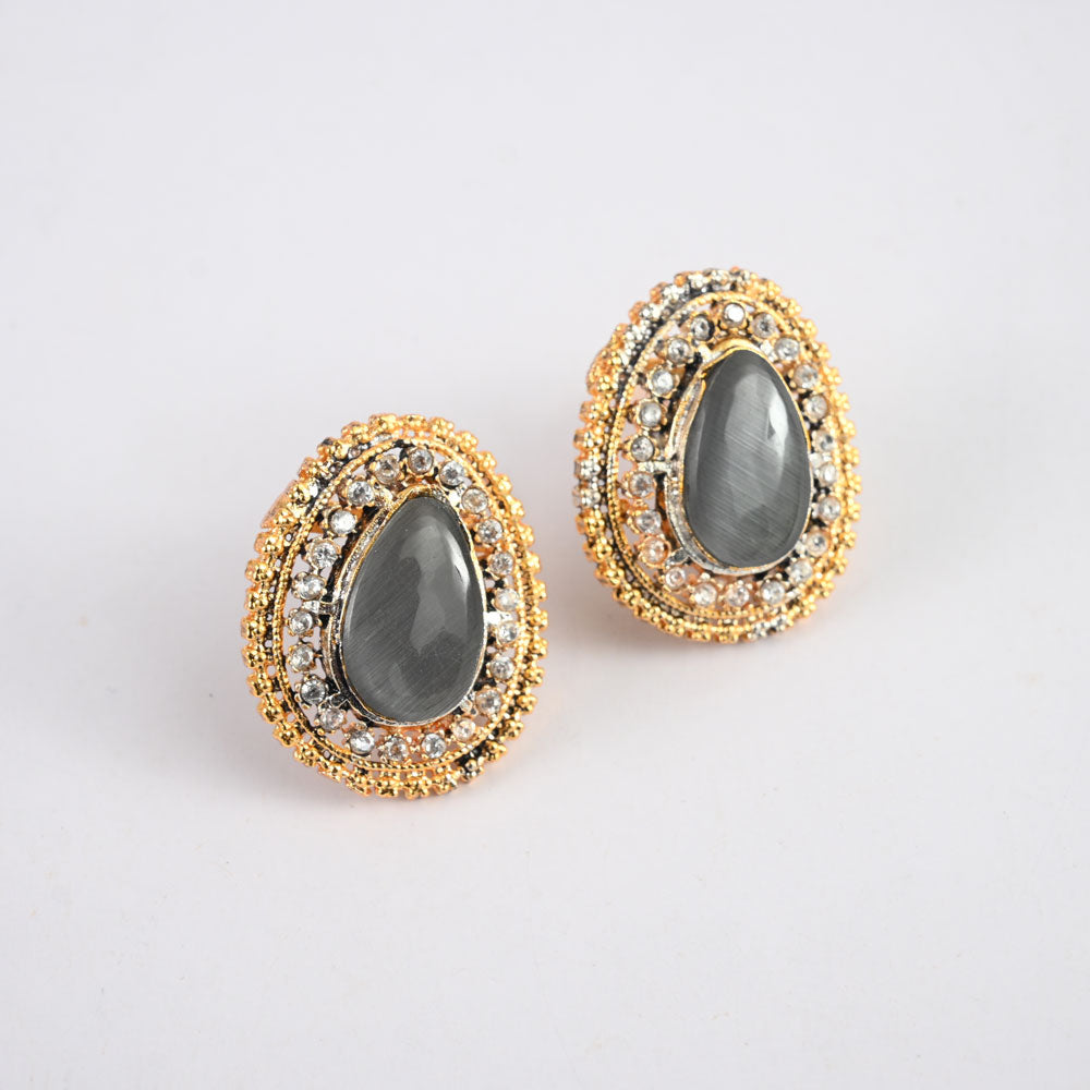 American Diamonds Women's Quimper Design Stylish Earrings Jewellery SNAN Traders Grey 