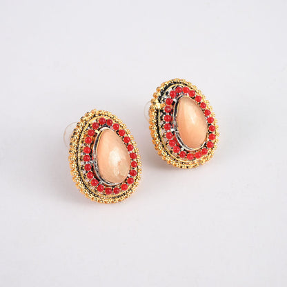 American Diamonds Women's Quimper Design Stylish Earrings Jewellery SNAN Traders Peach 