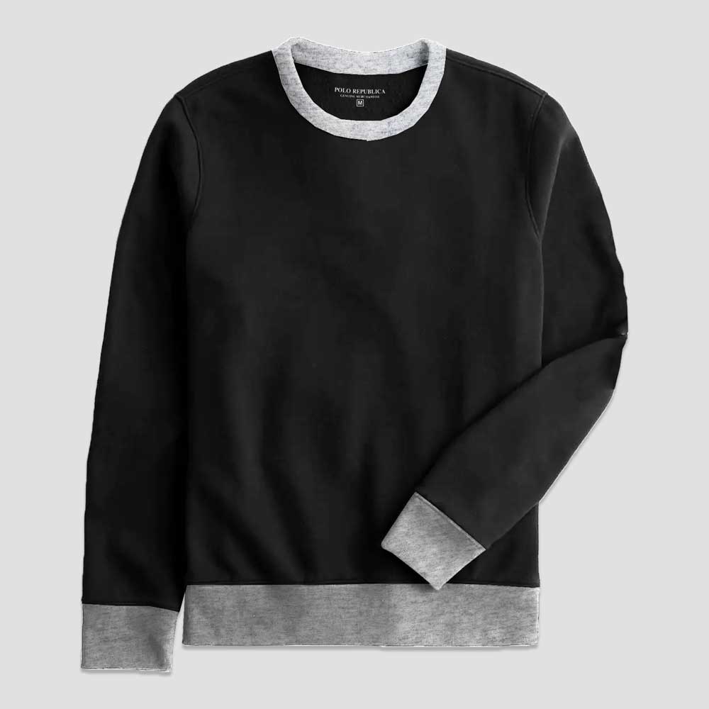 Polo Republica Men's Contrast Design Fleece Sweat Shirt Men's Sweat Shirt Polo Republica Black & Heather Grey S 