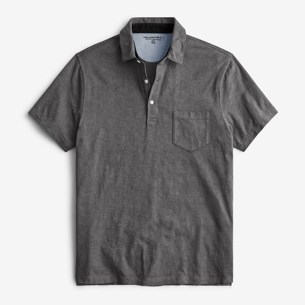 Polo Republica Men's Essentials Tailored Collar Pocket Polo Shirt Graphite