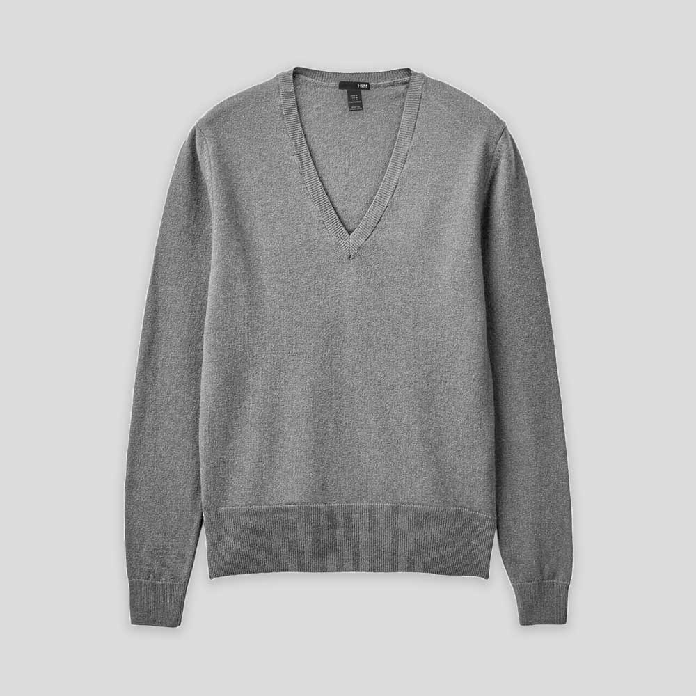 H&M Women's Long Sleeve Ancarta V-Neck Sweater Women's Sweat Shirt IST Heather Grey XS 
