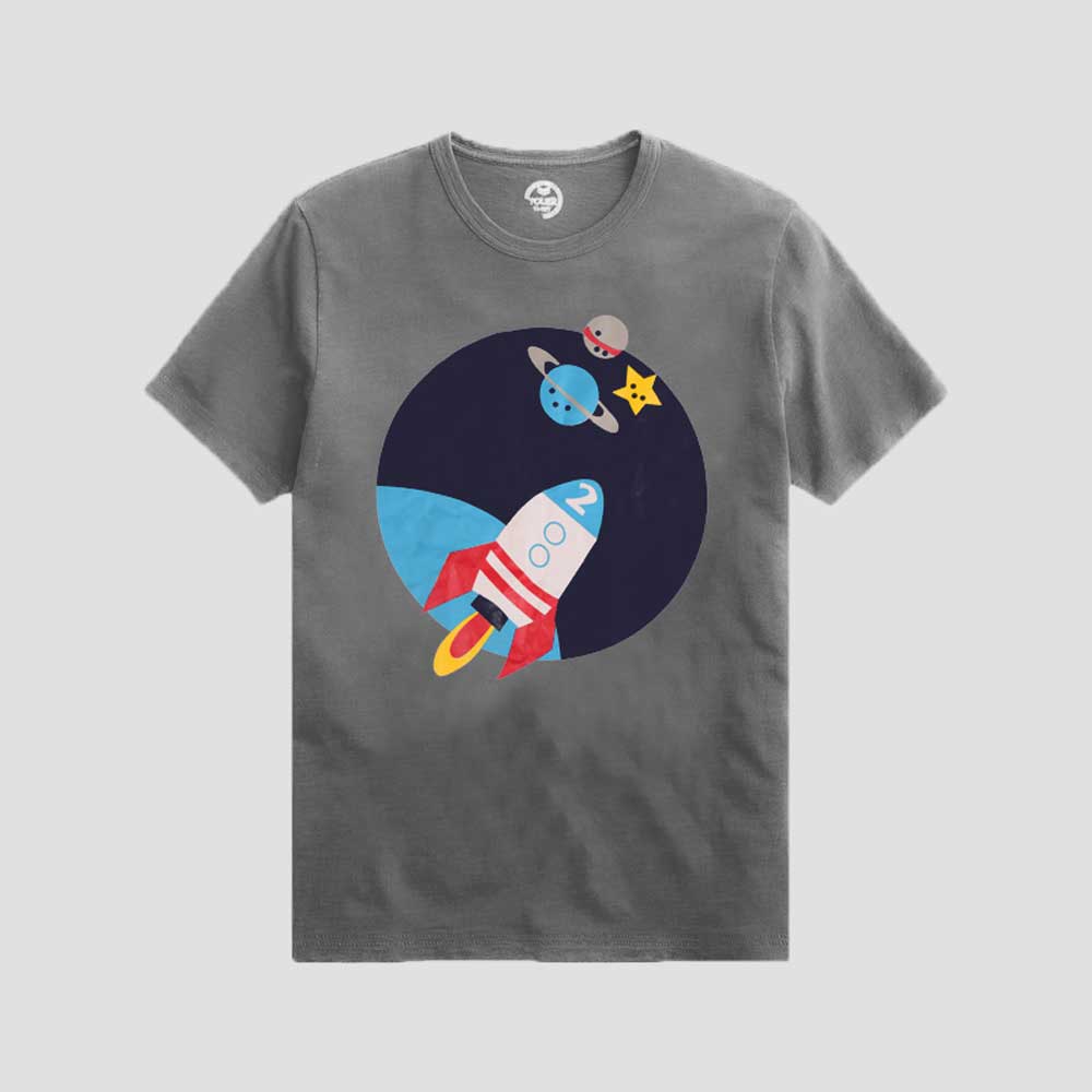 Poler Kid's Space Shuttle Printed Crew Neck Tee Shirt Boy's Tee Shirt IBT Grey 3-6 Months 