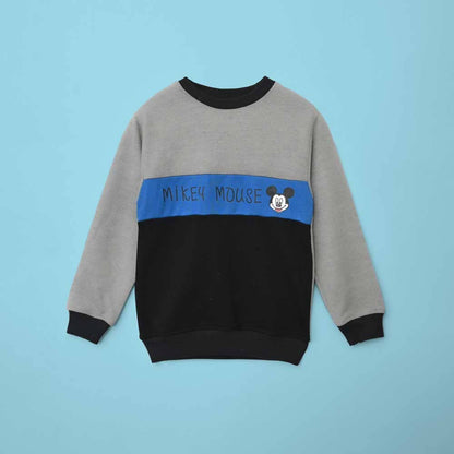 Kid's Mikey Mouse Printed Fleece Sweat Shirt Boy's Sweat Shirt ZBS Grey & Black 1-2 Years 