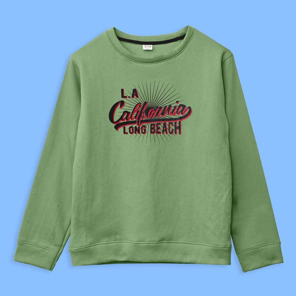 Richman Men's Long Beach California Printed Fleece Sweat Shirt Men's Sweat Shirt ASE Green S 