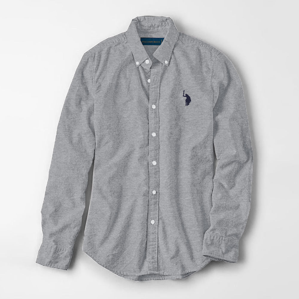Polo Republica Men's Premium Pony Embroidered Plain Casual Shirt II Men's Casual Shirt Polo Republica Grey S 