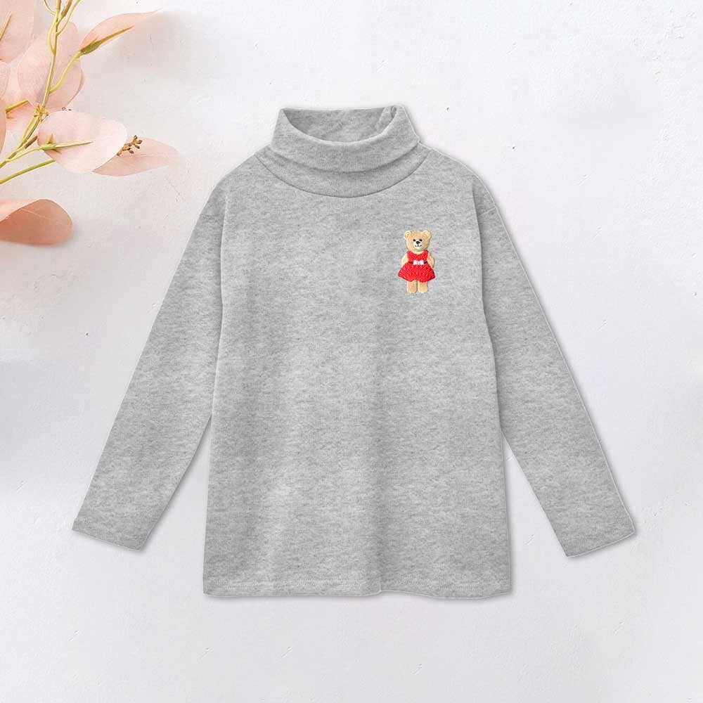 Safina Kid's High Turtle Neck Teddy Bear Embroidered Sweatshirt Girl's Sweat Shirt Safina Heather Grey 2-3 Years 