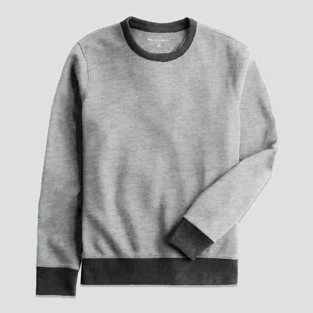 Polo Republica Men's Contrast Design Fleece Sweat Shirt Men's Sweat Shirt Polo Republica Heather Grey & Black S 