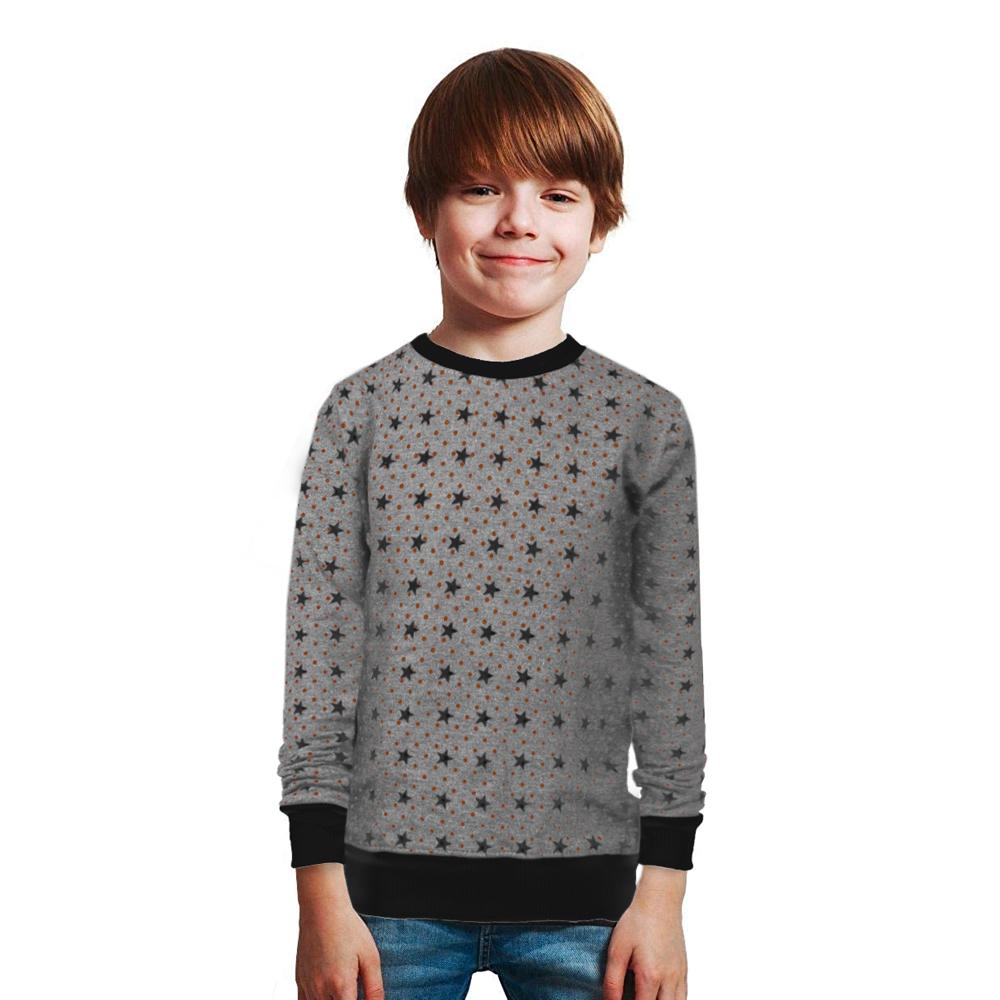 Stars Printed Kids Cut Label Crew Neck Terry Sweat Shirt Boy's Sweat Shirt SRK Heather Grey 1 