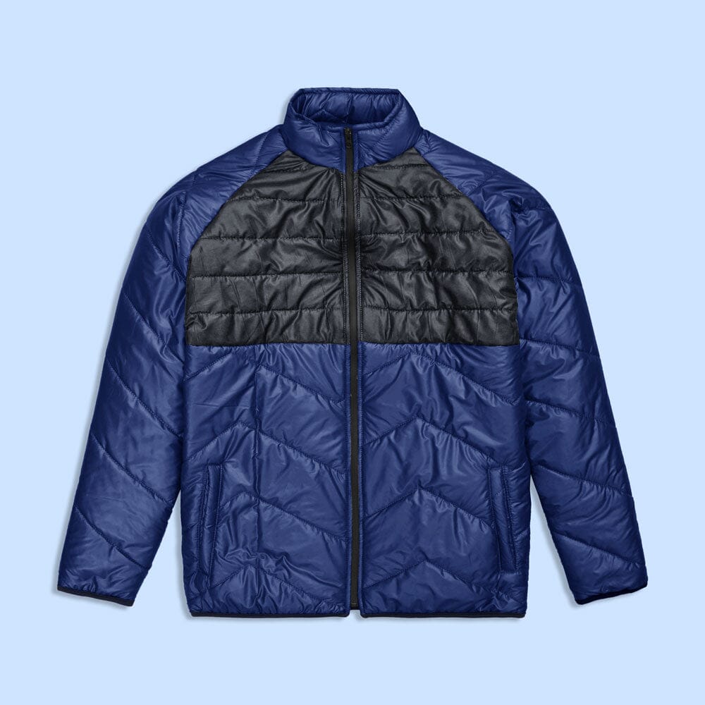 Max 21 Men's Panel Design Inner Fleece Quilted Raglan Sleeve Zipper Jacket Men's Jacket SZK Graphite & Light Navy S 