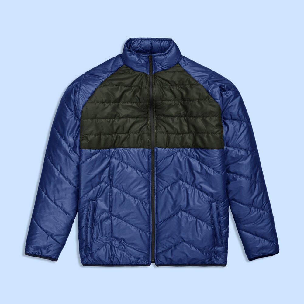Max 21 Men's Panel Design Inner Fleece Quilted Raglan Sleeve Zipper Jacket Men's Jacket SZK Olive & Light Navy S 