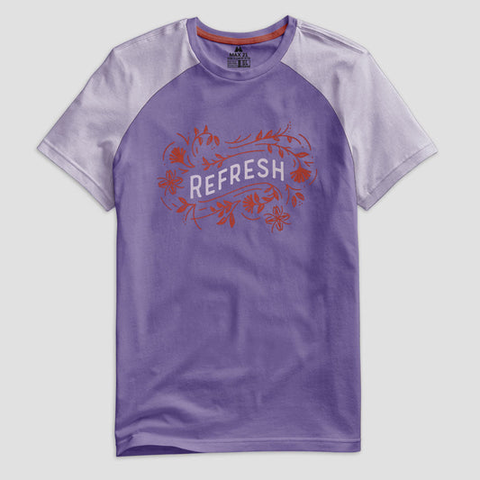 Max 21 Men's Refresh Printed Raglan Short Sleeve Crew Neck Tee Shirt Men's Tee Shirt SZK Light Purple S 