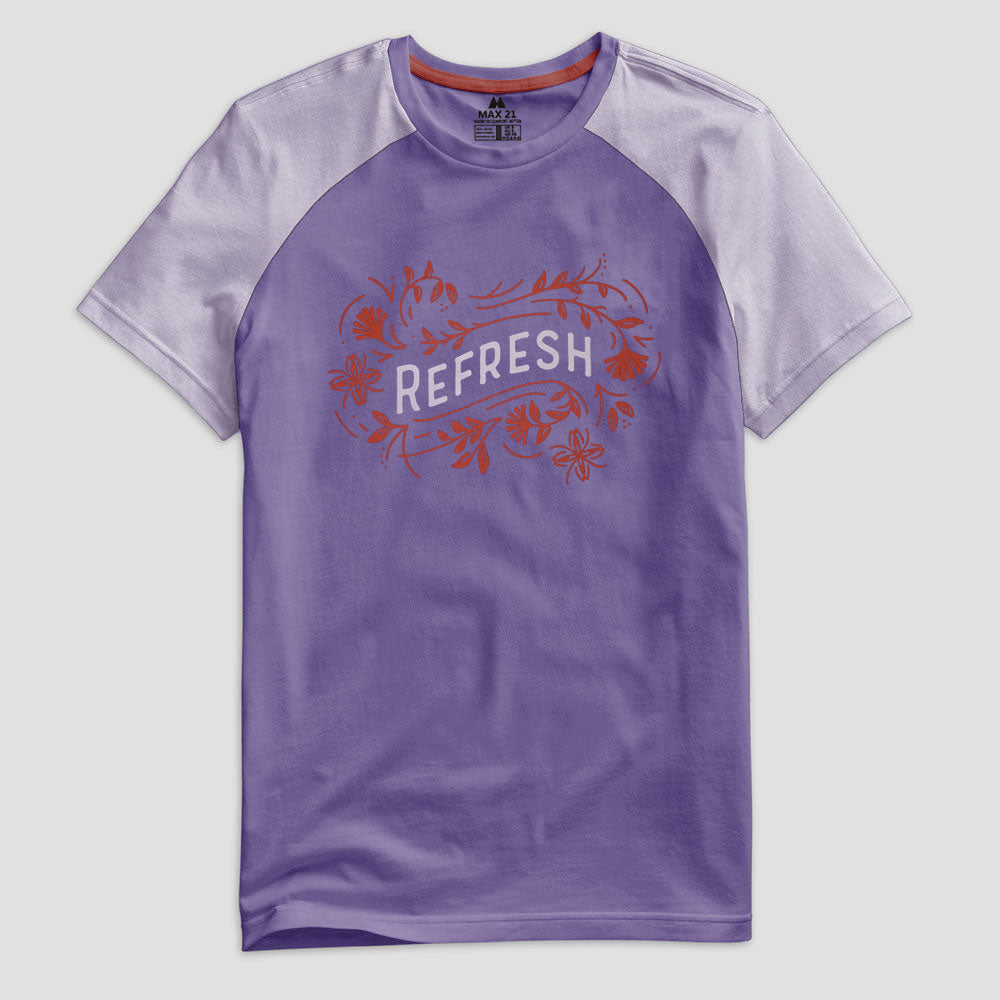 Max 21 Men's Refresh Printed Raglan Short Sleeve Crew Neck Tee Shirt Men's Tee Shirt SZK Light Purple S 