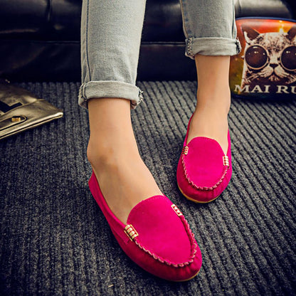 Round Head Flat Shallow Metal Buckle Loafer Shoes Women's Shoes Sunshine China Magenta EUR 35 