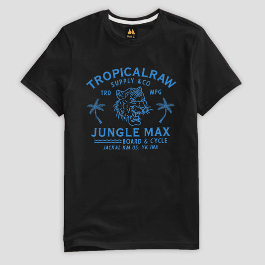 Max 21 Men's Tropical Raw Tiger Printed Crew Neck Tee Shirt Men's Tee Shirt SZK Black S 