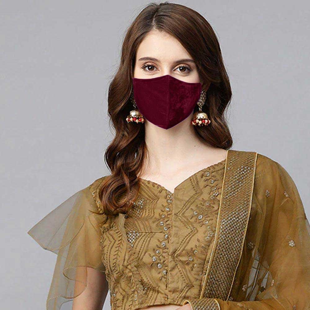 Shadi Wala Mask in Velvet by Polo Republica Face Mask Polo Republica Maroon 
