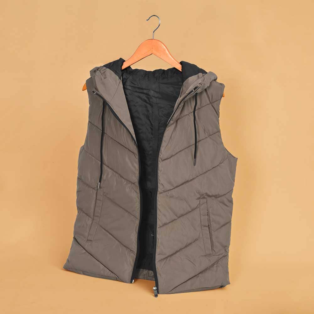 Jindong Men's N Printed Zipper Hooded Body Warmer Gilet Men's Gilet Xclusive Fashion Mud S 