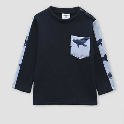 Safina Kid's Mourfen Long Sleeve Fleece Sweat Shirt Boy's Sweat Shirt Image Navy Fishes 2-3 Years 