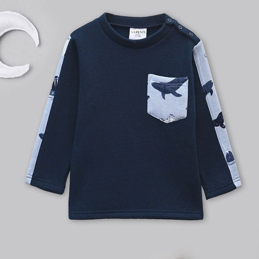 Safina Kid's Mourfen Long Sleeve Fleece Sweat Shirt Boy's Sweat Shirt Image Light Navy 2-3 Years 