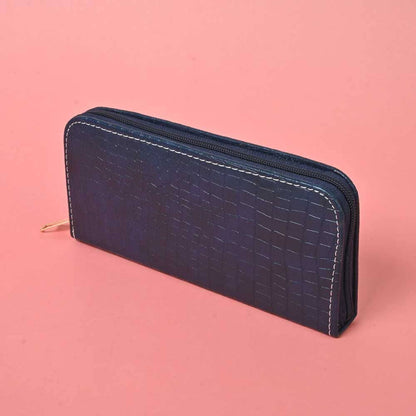 Women's Cobra Texture Faux Leather Zip Closure Wallet/Purse Hand Bag NB Enterprises Navy 