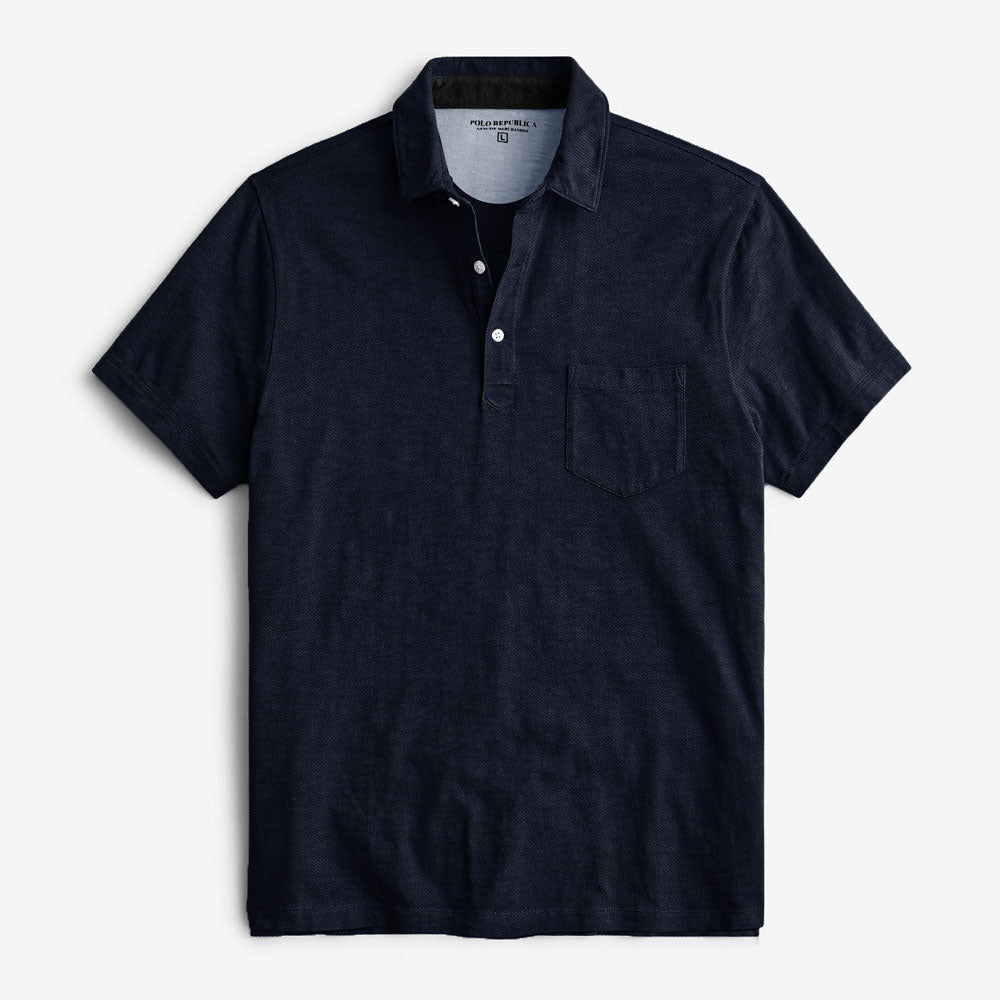 Polo Republica Men's Essentials Tailored Collar Pocket Polo Shirt Navy