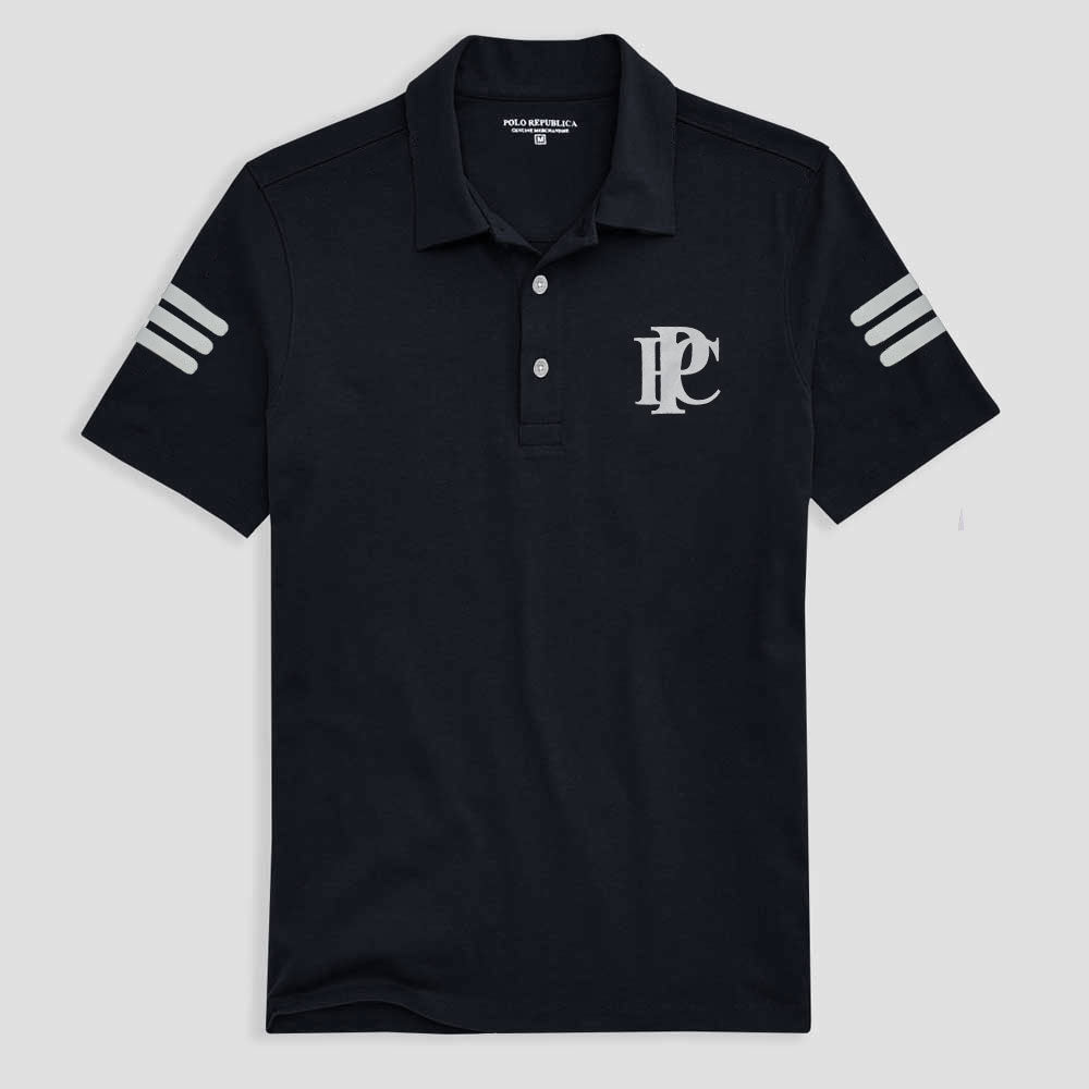 Polo Republica Men's Triple Stripes PRC Printed Activewear Polo Shirt Men's Polo Shirt Polo Republica Navy XS 