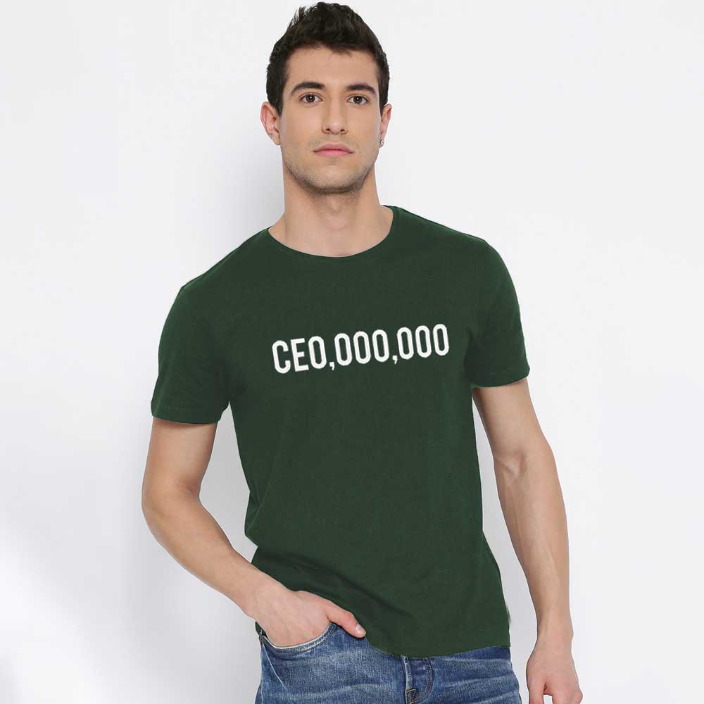 Men's Printed Crew Neck Tee Shirt CEO Millionaire Men's Tee Shirt Image Olive green White XS
