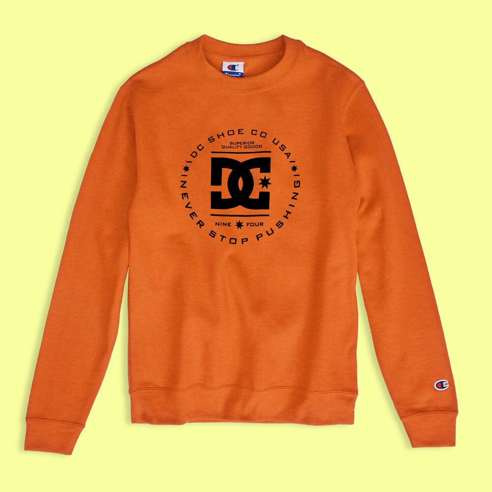 DC Men's IDC Shoes Printed Crew Neck Fleece Sweat Shirt Men's Sweat Shirt Fiza Orange XS 