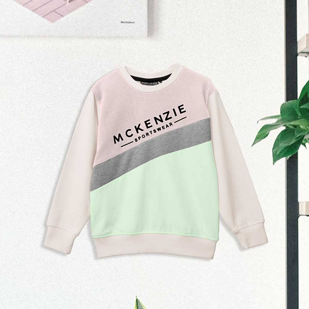 Mckenzie Kid's Logo Printed Fleece Sweat Shirt Boy's Sweat Shirt LFS Pink & Mint 3-4 Years 