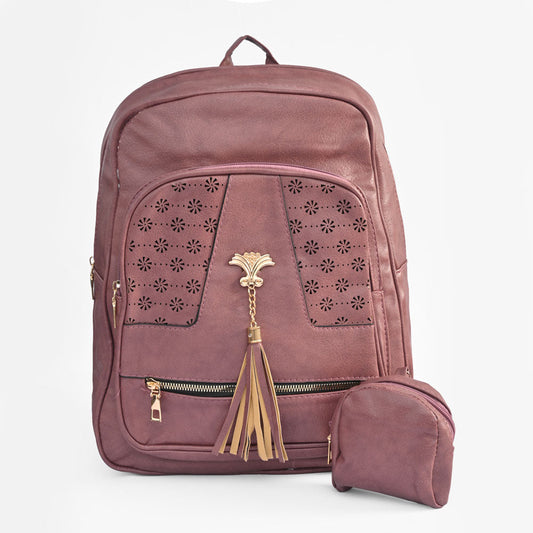 Women's Floral Tassel Design PU Leather Backpack Hand Bag SMC Plum 