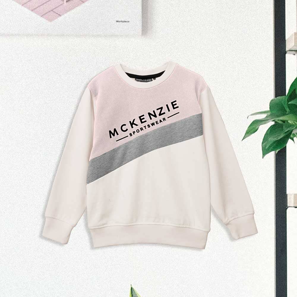 Mckenzie Kid's Logo Printed Fleece Sweat Shirt Boy's Sweat Shirt LFS Powder Pink & Cream 3-4 Years 