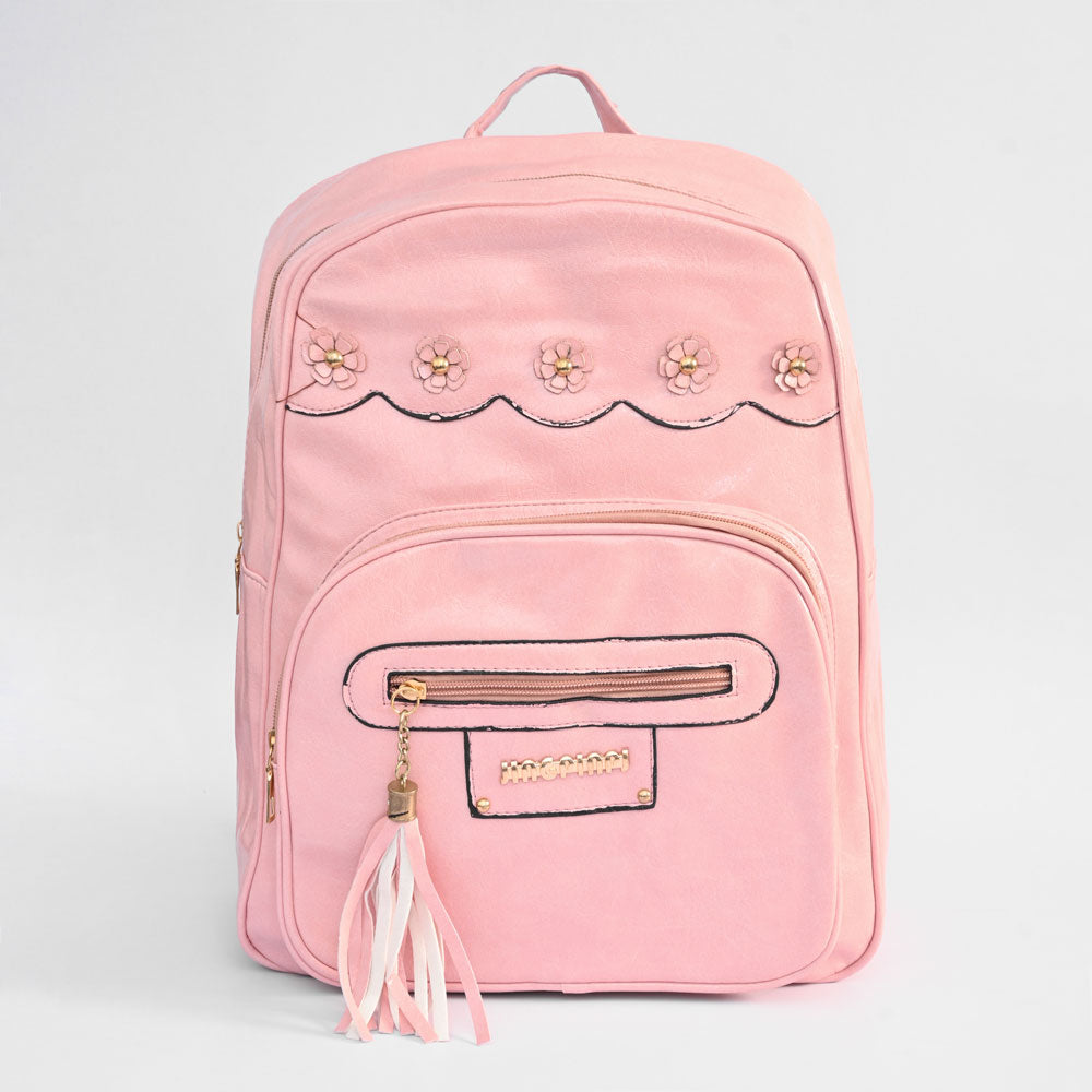 Jingpin Tassel Design Women's PU Leather Mini Backpack Hand Bag SMC Powder Pink 