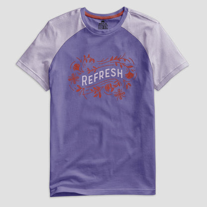 Max 21 Men's Refresh Printed Raglan Short Sleeve Crew Neck Tee Shirt Men's Tee Shirt SZK Purple S 