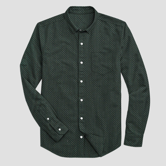 Men's Cut Label Waregem Petals Design Long Sleeves Casual Shirt Men's Casual Shirt HAS Apparel Bottle Green S 