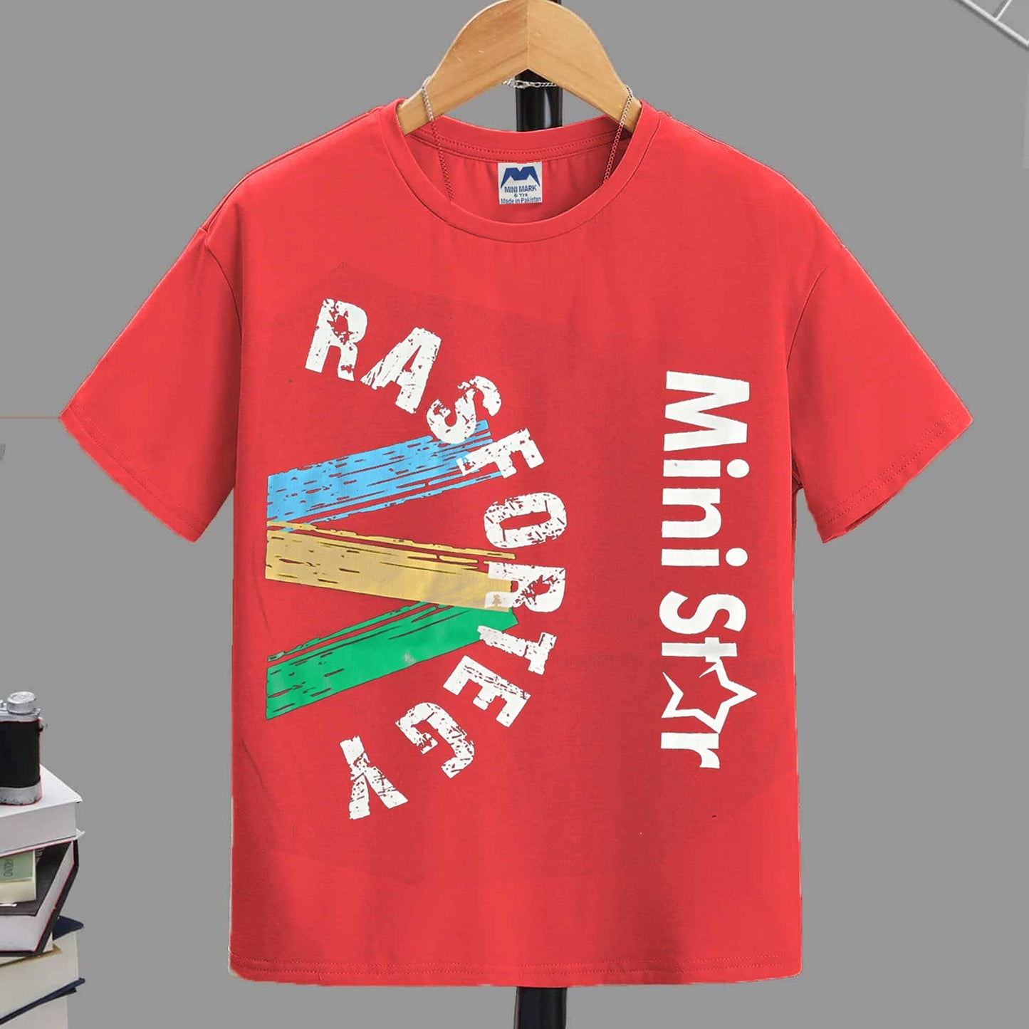 Mini Mark Kid's Rasfortegy Printed Short Sleeve Tee Shirt Boy's Tee Shirt KMG Red 6-12 Months 