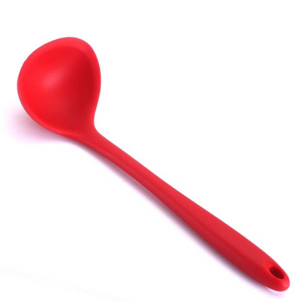 Long Handle Silicon Nonstick Soup Spoon Ladle Kitchen Accessories ALN Red 
