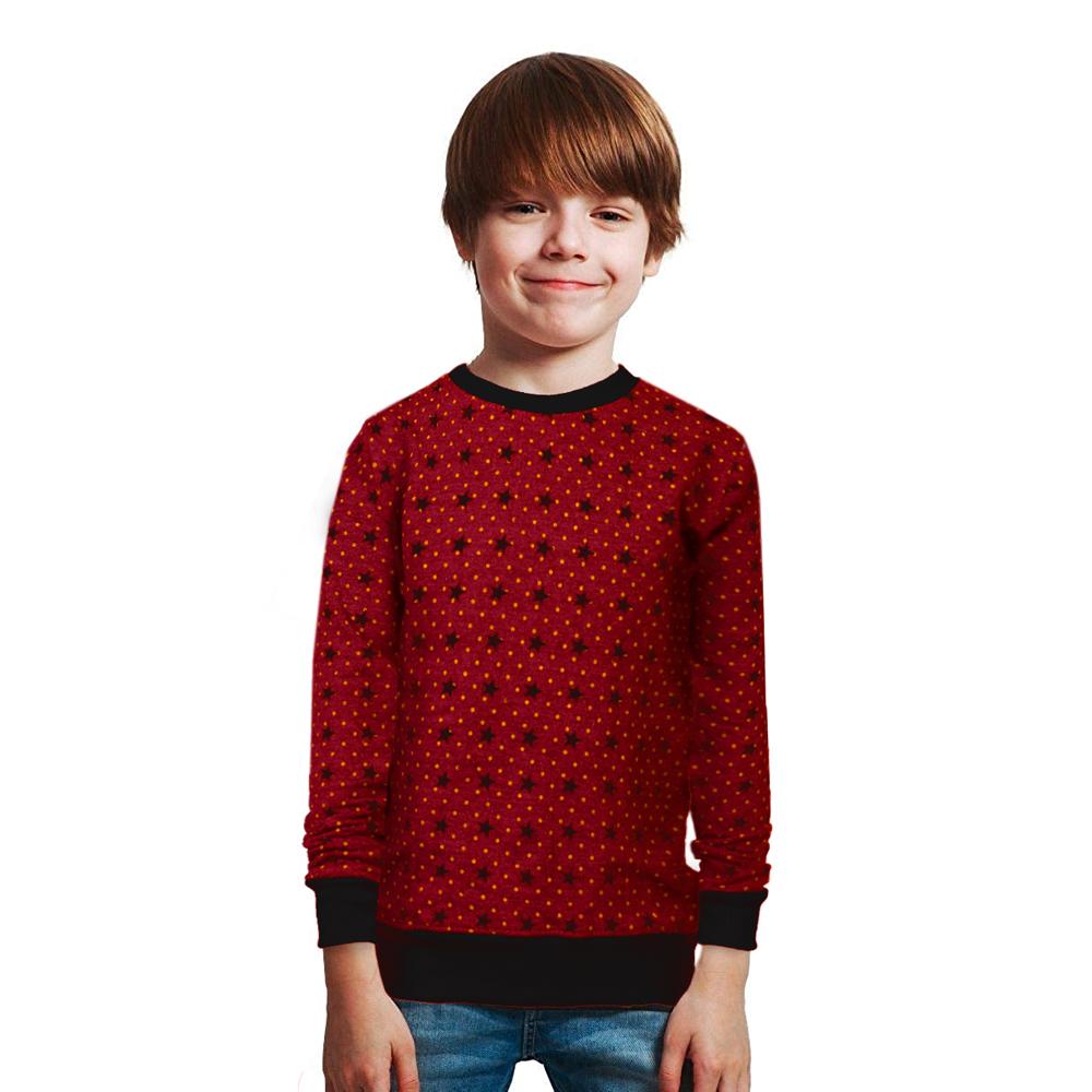 Stars Printed Kids Cut Label Crew Neck Terry Sweat Shirt Boy's Sweat Shirt SRK Red 1 