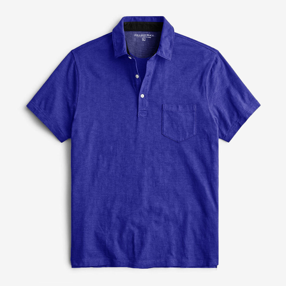 Polo Republica Men's Essentials Tailored Collar Pocket Polo Shirt Royal
