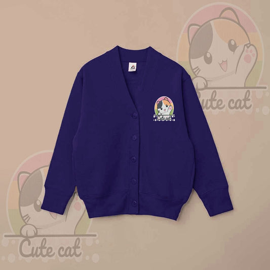 Smart Blanks Kid's Cute Cat Printed Long Sleeve Fleece Cardigan Boy's Sweat Shirt Fiza Purple XS(3-4 Years) 