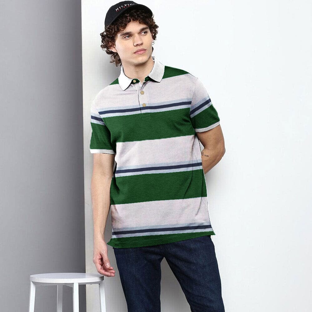 Max 21 Men's Contrast Striped Short Sleeve Polo Shirt Men's Polo Shirt SZK White & Bottle Green S 