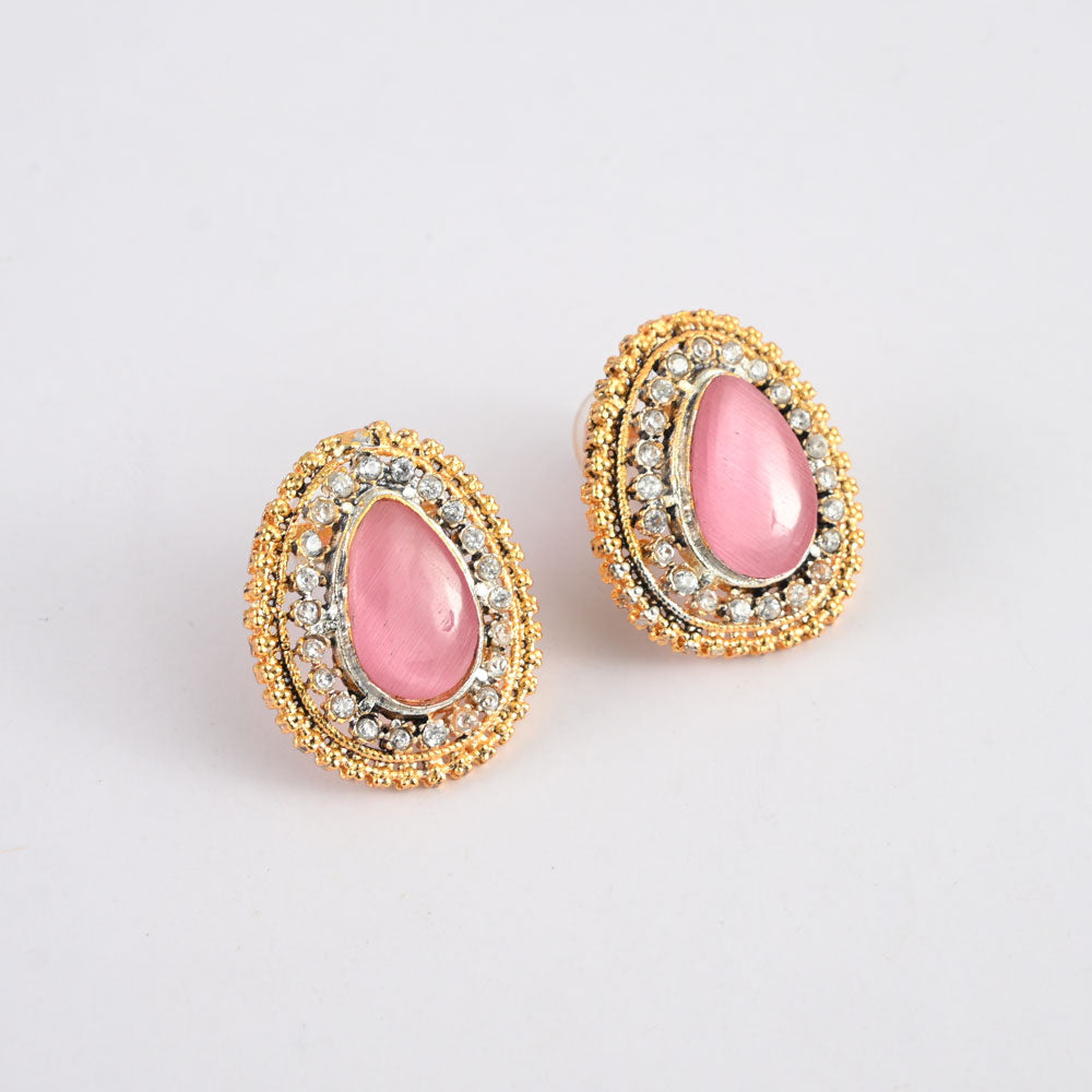 American Diamonds Women's Quimper Design Stylish Earrings Jewellery SNAN Traders Pink 